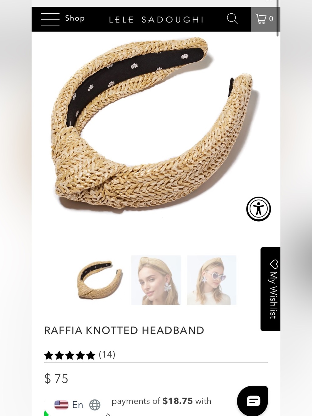 Lele Sadoughi Raffia Knotted Headband — Natural NWT